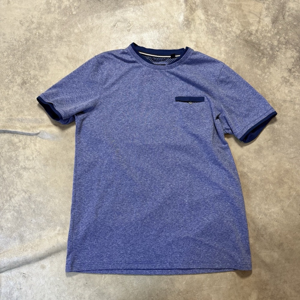 Ted Baker London Shirt Mens Size Large Blue Crew Neck Short Sleeve